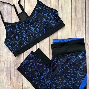Danskin Black and Blue Splatter Sports Bra and Leggings